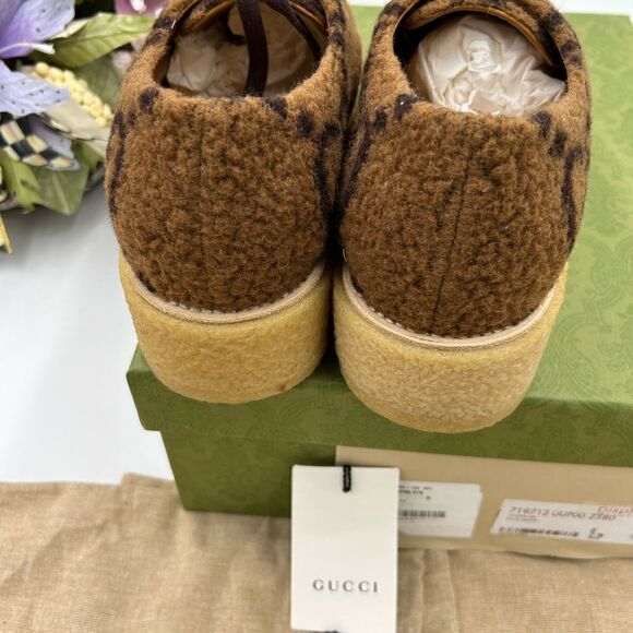Men’s Gucci wool Shearling lace up shoes size 8, made in Italy - Picture 6 of 9